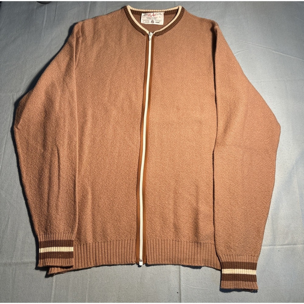Vintage Byford Hardy Amies Wool Zip Cardigan Sweater Mens Large Brown England